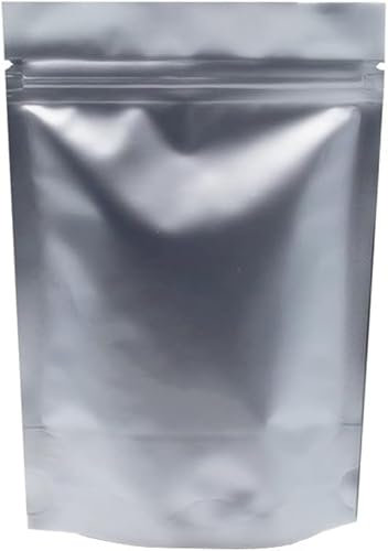 WACCOMT Pack 50 Stück Silber Reine Aluminiumfolie Stand Up Mylar Bags Lebensmittelaufbewahrung Reißverschlussbeutel Heißsiegel Geruchssichere Verpackungsbeutel 16x24cm (6.3x9.4inch)