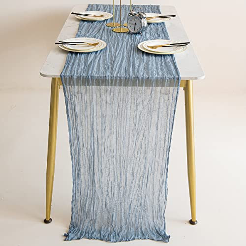 Tischläufer, (90 cm x 3 m), dekoratives Tischband, Hochwertige Premium-Gaze-Tischdecke mit Plissee, für eine rustikale, böhmische, Bauernhaus- oder Moderne Umgebung (Baby blau)
