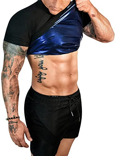 FUXERT T-shirt de sauna pour hommes, combinaison de sudation, t-shirt de compression, perte de poids, chemises de mise en forme du corps pour l'entraînement et le sport(SOBK 3XL)