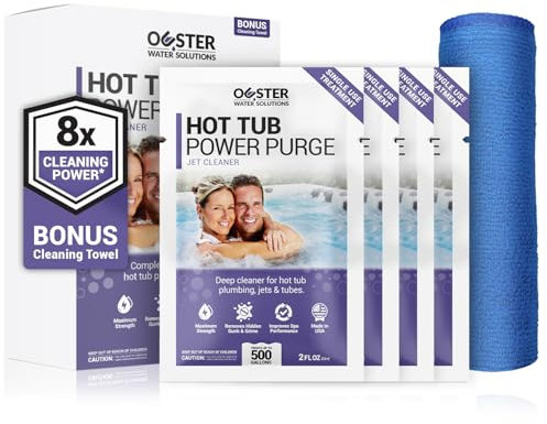 Bio Ouster Power Purge Whirlpool-Düsenreiniger mit Handtuch, Whirlpool-Reiniger für Düsen, Rohre, Sanitär, für Standard- und aufblasbare Spas, entfernt Schmutzansammlungen für kristallklares Wasser