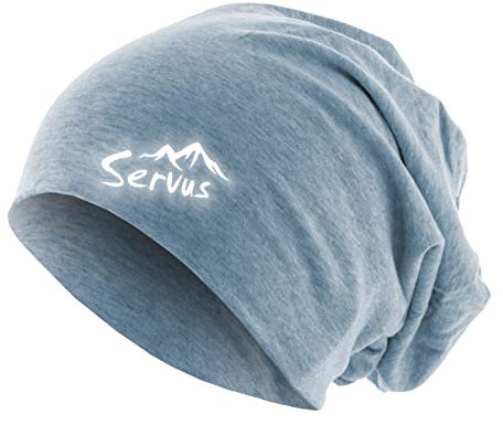 Roughtex Friendly Beanie SERVUS Unisex Jersey Mütze zweilagig Baumwolle reflektierend Bedruckt Heather Indigo XL/XXL