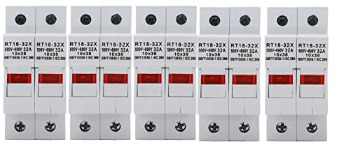 5 Stück Sicherungshalter Hutschiene 32A AC 500-690V RT18-32X 2P Modular Sicherung Halter mit Kontrollleuchte für RO15 10x38mm PV Sicherung