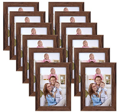 Giftgarden 12er Set Braun Bilderrahmen 10x15 cm, Braune Fotorahmen Collage | für Fotos und Bilder, Dunkler Rahmen - Wand- oder Tischaufsteller