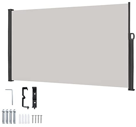 VA-Cerulean Seitenmarkise ausziehbar, Sichtschutz Balkon, Sonnenschutz UV-Beständig, Einstellbar Breite Windschutz Terrasse für Zaun Garten, 1,6 * 3m Hellgrau