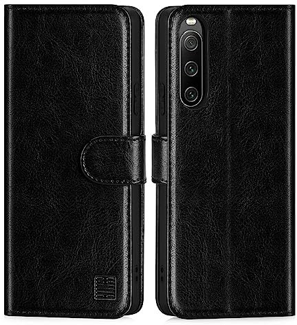 32nd PU Leder Mappen Hülle Flip Case Cover für Sony Xperia 10 V (2023), Ledertasche Hüllen Mit RFID-Blockierung Kartensteckplatz, Magnetverschluss und Standfuß - Schwarz