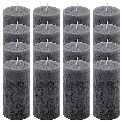 Rustik-Kerze Höhe 10 cm Ø 5 cm lange Brenndauer Rund-Kerze Säulenkerzen Kerzen-Deko Tafelkerzen Weihnachts-Kerzen Hochzeits-Deko (anthrazit, 16)