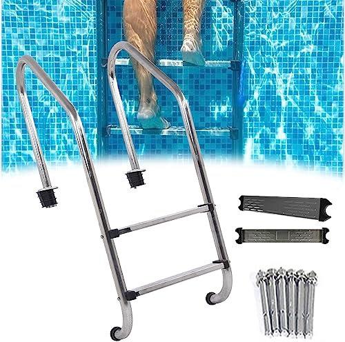 DOZPAL Poolleiter aus Edelstahl, 2 Stufen, Schwimmbadleiter mit 2 rutschfesten Stufen und Handlauf für Innen-/Außenpools – 150 kg Tragkraft,B