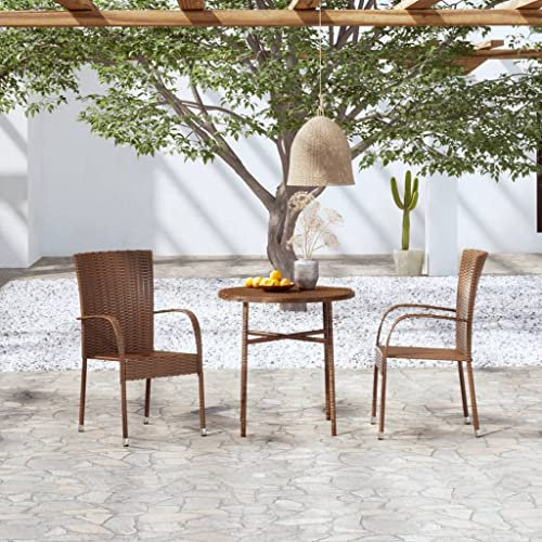 3-teiliges Garten-Essgruppe, Polyrattan, braun, Artikelfarbe: Braun
