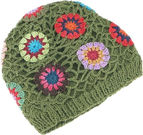 GURU SHOP Bunte Beanie, Baumwoll-Häkelmütze Granny Squere - Grün, Herren/Damen, Baumwolle