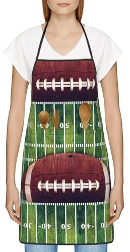 American Football Feld- und Ball-Druck, undurchdringliche Schürze mit Taschen und versiegelten Kanten, makellose Fleckenresistenz für verschiedene Szenarien, weiß, Einheitsgröße