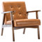 Matomn Sessel Wohnzimmer Retro Sessel Polsterstuhl Loungesessel mit Armlehnen Retro Holzsessel mittelalterlicher Holzrahmen Design Stuhl aus PU Leder für Schlafzimmer Empfangsraum Café Karamell