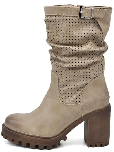 IF FASHION Stivaletti Strivali Tronchetti Aricciati Con Tacco Grosso Plateau Pelle Sintetica Da Donna G675 khaki N.39