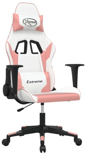 vidaXL Gaming Stuhl, Bürostuhl mit Massagefunktion, Drehstuhl Höhenverstellbar, Sessel Chefsessel Computerstuhl, Weiß Rosa Kunstleder