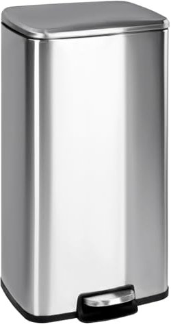 T-LOVENDO.ES Cubo de Basura para la Cocina, 30 L, Cubo de Pedal de Acero con Tapa y Cubo Interior, Cierre Suave, Acero Inoxidable