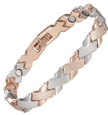 YINOX - Pulsera magnética de acero inoxidable para mujer, elegante pulsera magnética dorada para mujer con imán de alta resistencia y caja de regalo