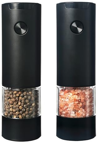 Electric Salt and Pepper Grinder Set of 2, Automatic Operation Salt Pepper Mill Sets with Adjustable Coarseness, Battery Powered,Spices and Seasoning Grinders