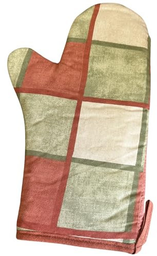 Checked Right Hand Gauntlet 100% Cotton Check Oven Glove Kitchen Cooking Mitt Heat Protector (Terracotta)