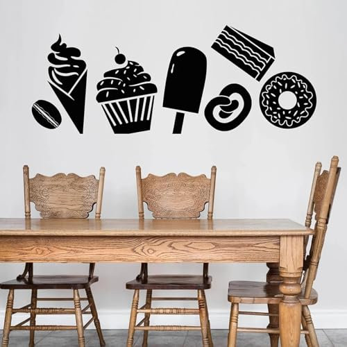 YYZOVBNN Candy Candy Eiscreme Kuchen Donuts Kaffeebohne Vinyl Fensteraufkleber Dessert Shop Wandtattoo Café Inneneinrichtung，42x107cm