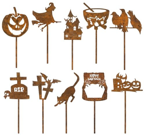 BOFUNX 10pcs Decorazione Halloween da Giardino in Metallo Arrugginito Decorazione da Giardino in Ruggine Lapide Arrugginita da Giardino Decorazioni di Halloween per Giardino Prato