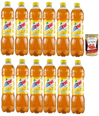 Italian Gourmet ESTATHE The Limone bottiglia PET Eistee Zitrone, 12 x 1,5l | Bevanda rinfrescante al gusto agrumi; trinkfertig, ideal für Zuhause, Büro, Gesamtnettogewicht 18 L + Kostenlos Polpa 400g
