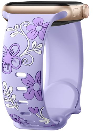 Mastten Cinturino floreale compatibile con Apple Watch, cinturino da donna in morbido silicone per iWatch SE 40 mm, 41 mm, 42 mm, 38 mm, con incisione floreale per iWatch Series 11, 10, 9, 8, 7, 6, 5