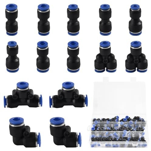 Pneumatic Fittings, 46PCS 6mm Pneumatic Quick Push in Connect Air Tube Fitting Kit, 6mm Straight/Elbow/Tee/Splitter Connector and 4-6,4-8,6-8mm Reducing Connector, Air Tool Accessories for Pipe Tube