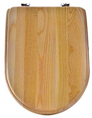 Wooden Toilet Seat with Metal Hinges Easy to Install and Clean Beige D Shaped Heavy Duty Cover
