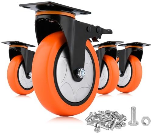 Moogiitools 4er set Lenkrollen 127mm mit Bremse，Schwerlastrollen Tragkraft 1000 kg，Lautlose Rollen Für Tragbarkeit für Möbeltransport & Industrietransport