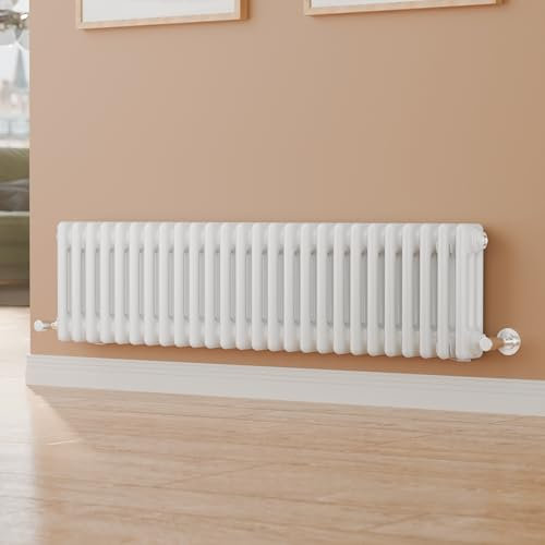 S'AFIELINA Column Radiator 300x1190mm Horizontal Tranditional Cast Iron Style Designer Radiator Triple 3 Column Flat Panel Central Heating Bathroom Radiator, White