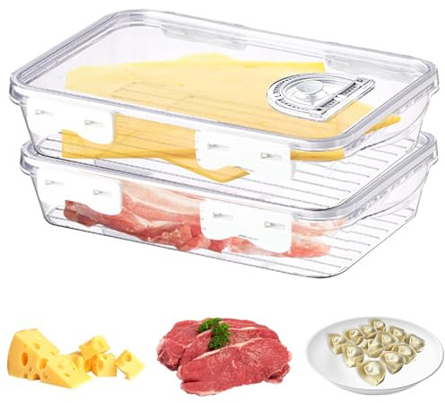 2 Pack Bacon Container for Refrigerator, Cheese Container for Fridge with Timer, Airtight Deli Meat Storage Containers with Lids, Stackable Fridge Organizers and Storage