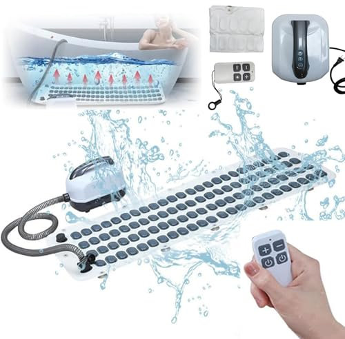 SNBGRYE Home Surf Massage-Badematte, GanzköRpermassage-Spa-GeräT, 6-Gang-Einstellung, 114 SprudeldüSen, rutschfeste Badematte, Mit Aufblasbarem Kissen + Fernbedienung