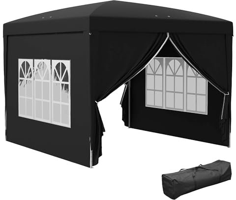 Outsunny Tonnelle de Jardin extérieure Tente de réception Barnum Pop-up Pliant 3 x 3 m 4 parois Amovibles + Sac de Transport Noir