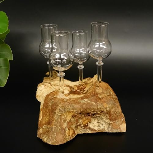 GTK - Geweihe & Trophäen KRUMHOLZ Schnapsanbieter kleine 4 Gläser mit Stiel auf Wurzel Steckglas Set Schnaps Geschenk Neu 27.60.1.61