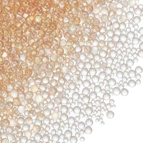 PATIKIL 1-3mm Mini Glass Bubble Beads 200g Tiny Iridescent Beads No Hole Water Droplet Balls for DIY Crafting Nail Art Resin Filler, Champagne
