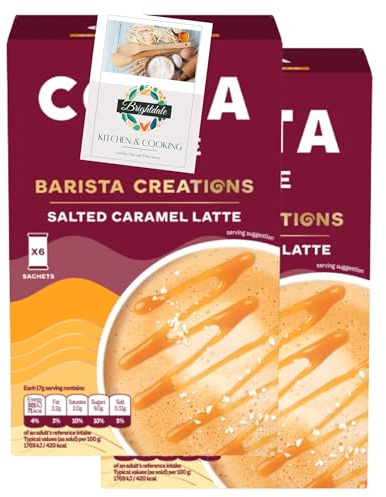 Coffee Sachets Bundle with Costa Coffee Salted Caramel Latte Sachets (6 x 17g) 2 Pack + Brightdale Kitchen Booklet