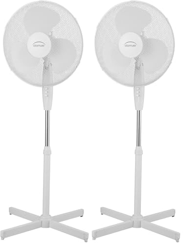 DOMAIR FL40II - Ventilateur sur pied - Diamètre 40 cm - 45 Watts - 3 vitesses - Débit d'air : 3507 m3/h - Oscillation automatique - Inclinable et Ajustable en hauteur - Blanc (Lot de 2)