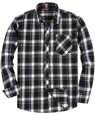 JupiterSecret Chemise en flanelle pour homme, à manches longues, à carreaux, coupe droite, avec col boutonné et poche de poitrine, XL
