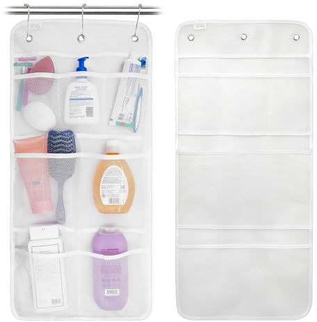 Große Duschablage mit 7 Taschen, Netzstoff, zum Aufhängen mit 3 Haken, schnell trocknend, Dusch-Organizer für Badezimmer, 76,2 x 35,6 cm, Weiß
