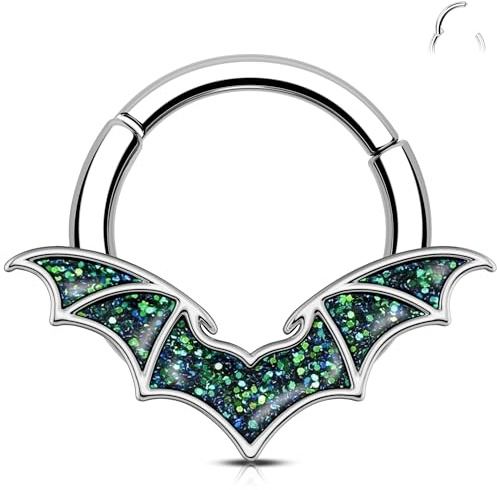 Melighting Halloween Helix Ohrring Blau Fledermaus Flügel Septum Ring 16G Knorpel Ohrring V-förmiger Septum Clicker Daith Piercing Schmuck für Frauen Männer