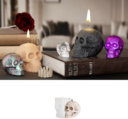 Stiesy Totenkopf-Kerzen-Formen, 5 Stück, Halloween-Silikon-Duftkerzenherstellung, 3D-Skelett-Harz-Form, Totenkopf-Gips-Formen für DIY, Wachs, Seife, Kerzen, Aromatherapie, Handwerk, Zuhause, Tisch