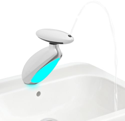 ohne Strom LED Wasserfall Wasserhahn 4 modus Badezimmer Waschtischarmatur mit 1/2 Anschluss,360° Drehbar & Ausziehbar,mehrfarbige beleuchtung Einhebelmischer Badarmatur Waschbeckenarmatur (Silber)