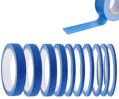 KEORHEZ 10 Rollen Masking Tape 3/5/10/12/15/20 Mm X 20 M Blau Maskierband 4 Breiten Kreppband Mit Feiner Linie Für Autolack Malerarbeiten Dekorieren