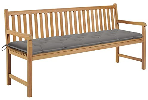 Owoxanthellate Gartenbank 175 cm Teak massiv mit Grauer Auflage wetterfest Zeitloses Design ergonomische Lehne für Garten Terrasse Balkon und Wintergarten
