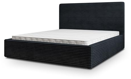 Masseno Polsterbett MIRETTI 120x200 cm, Doppelbett, Bettkasten, Stauraum, Lattenrost Und Kopfteil - Schwarz, TILIA 100