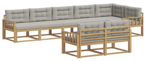vidaXL Outdoor-Sofagarnitur 6 pcs Weiß und Hellgrau Polyester, Akazienholz Sofa, modernes Outdoor Lounge Set, langlebige Gartenmöbel, vielseitige Sitzgelegenheit für Terrasse