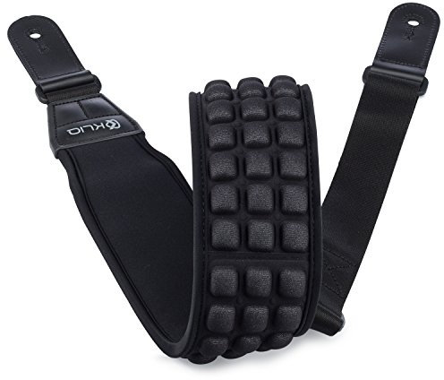 KLIQ Music Gear AirCell-Gitarrengurt für Bass und E-Gitarre mit 7,6 cm breitem Neopren-Pad und verstellbarer Länge Long schwarz
