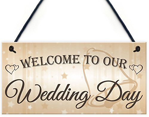 Red Ocean Welcome To Our Wedding Day Hanging Decor Plaque Guest Entrance Greeting Sign