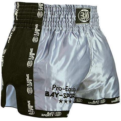 BAY Pro-Equip Mesh Muay Thai Short (Silbergrau/schwarz, XS)