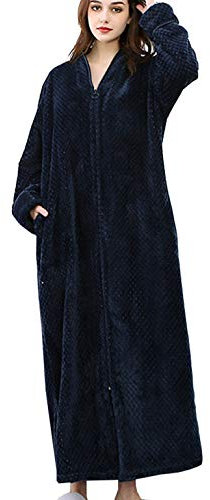 DSNOW Peignoir Femmes Polaire Peignoir de Bain Robe de Chambre Chauds pour Hiver (Bleu Marin, L)