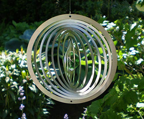 Manufaktur Lichtbogen Edelstahl Windspiel Kreis Kugel 12 cm mit Glaskugel